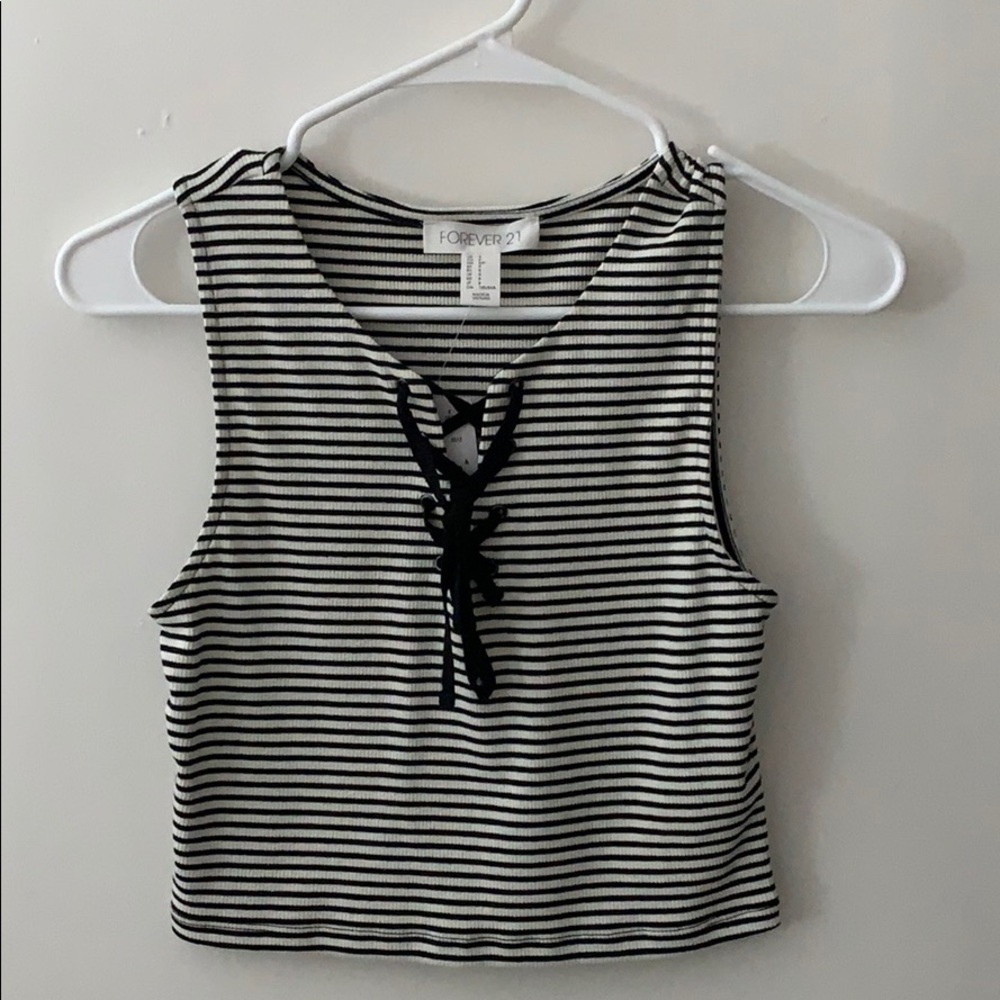 Forever 21 striped sleeveless crop top laced front
